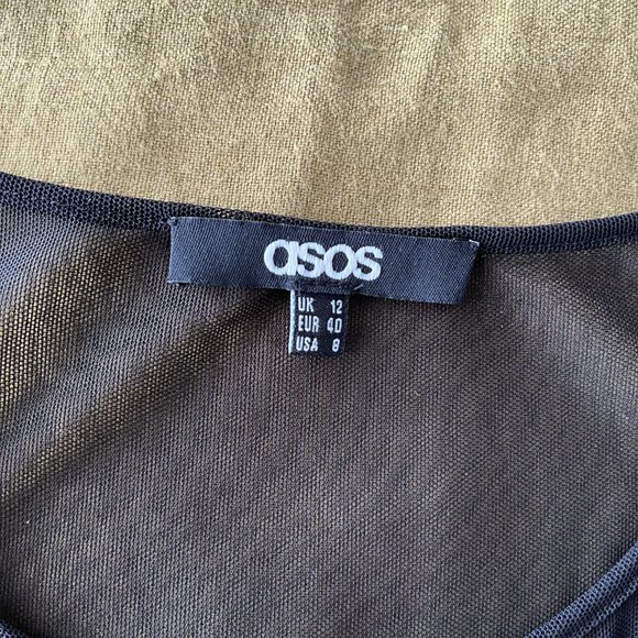 ASOS Black Mesh Cocktail Mini Dress 8 - Picture 6 of 8